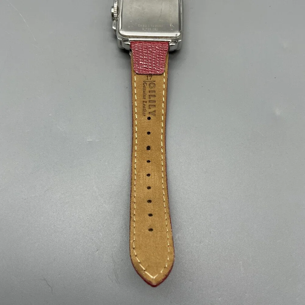 Coach Boyfriend Square Womens Watch 32mm Silver Dial Red Leather New Battery